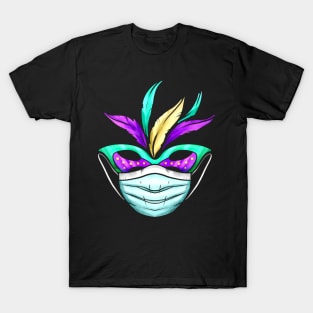 Green And Purple Masked Mask For Mardi Gras T-Shirt